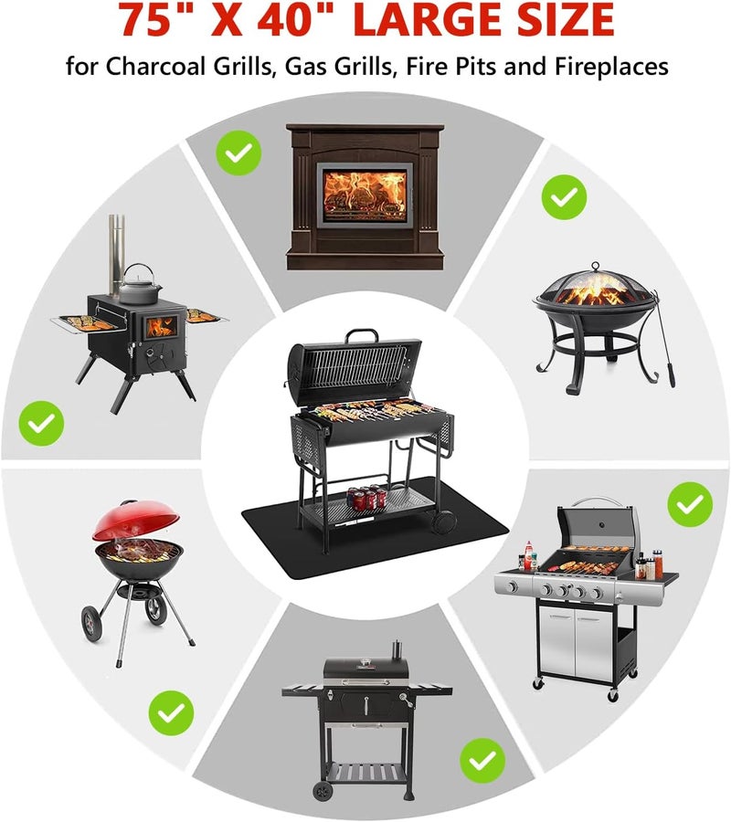 Protebox 75 x 40 inch Under Grill Mats for Outdoor Grill, Double-Sided Fireproof Deck and Patio Protector Mat, Waterproof Oil-Proof BBQ Floor Pad Indoor Fire Pit Fireplace Mat - Image 5
